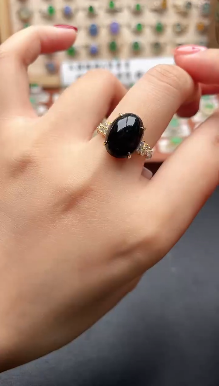 银S925镶嵌戒指翡翠一物一证一礼盒