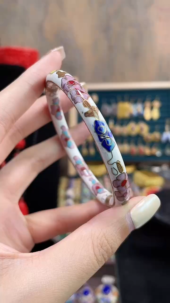 非遗手工景泰蓝开口镯子白色