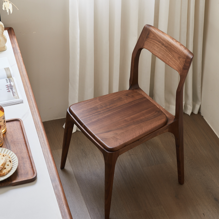 北黑北美黑胡桃木大云椅北欧餐厅全原木餐椅子家用带靠背椅子