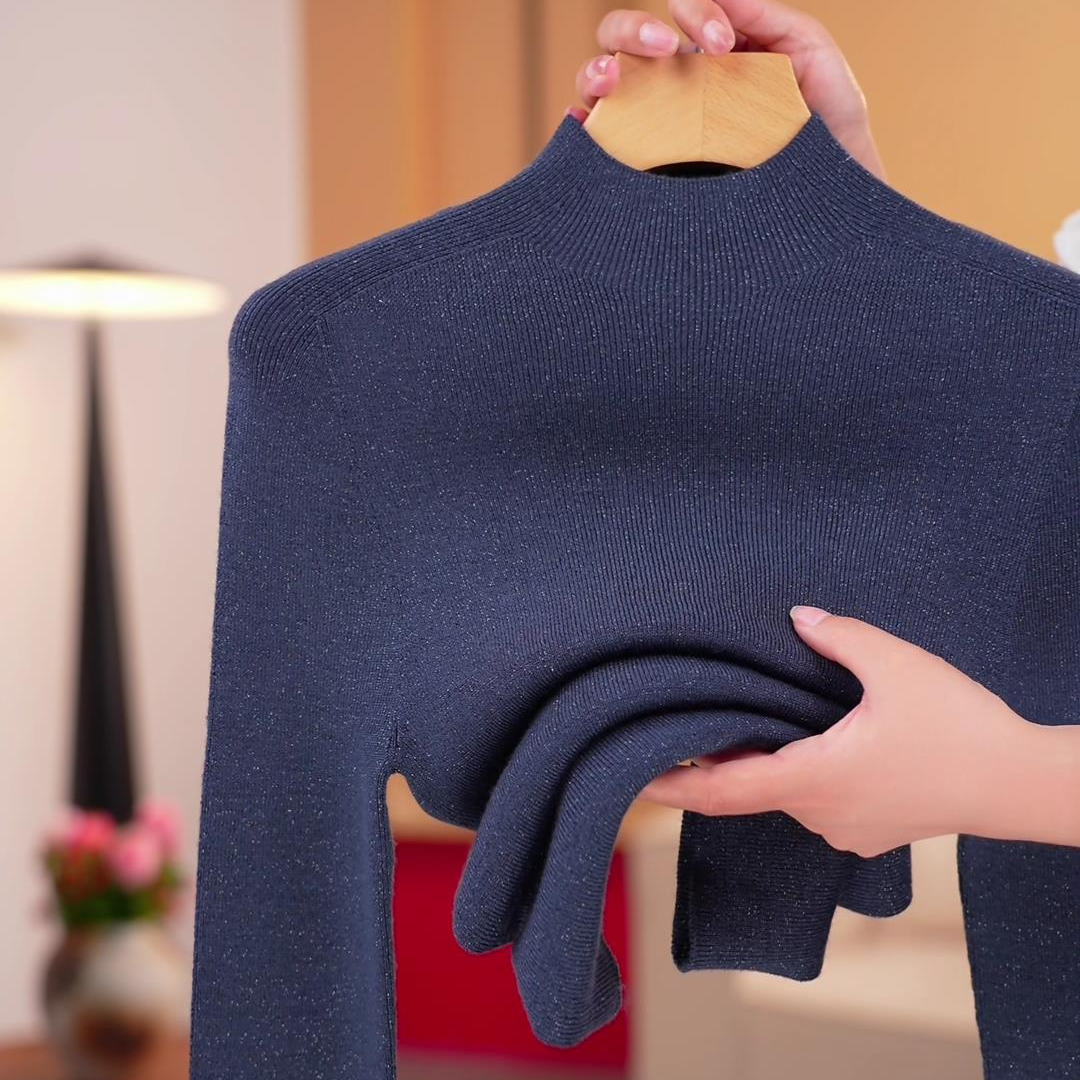 秋冬新款长袖可机洗【100%精纺全羊毛】金银丝女百搭修身显瘦羊毛衫