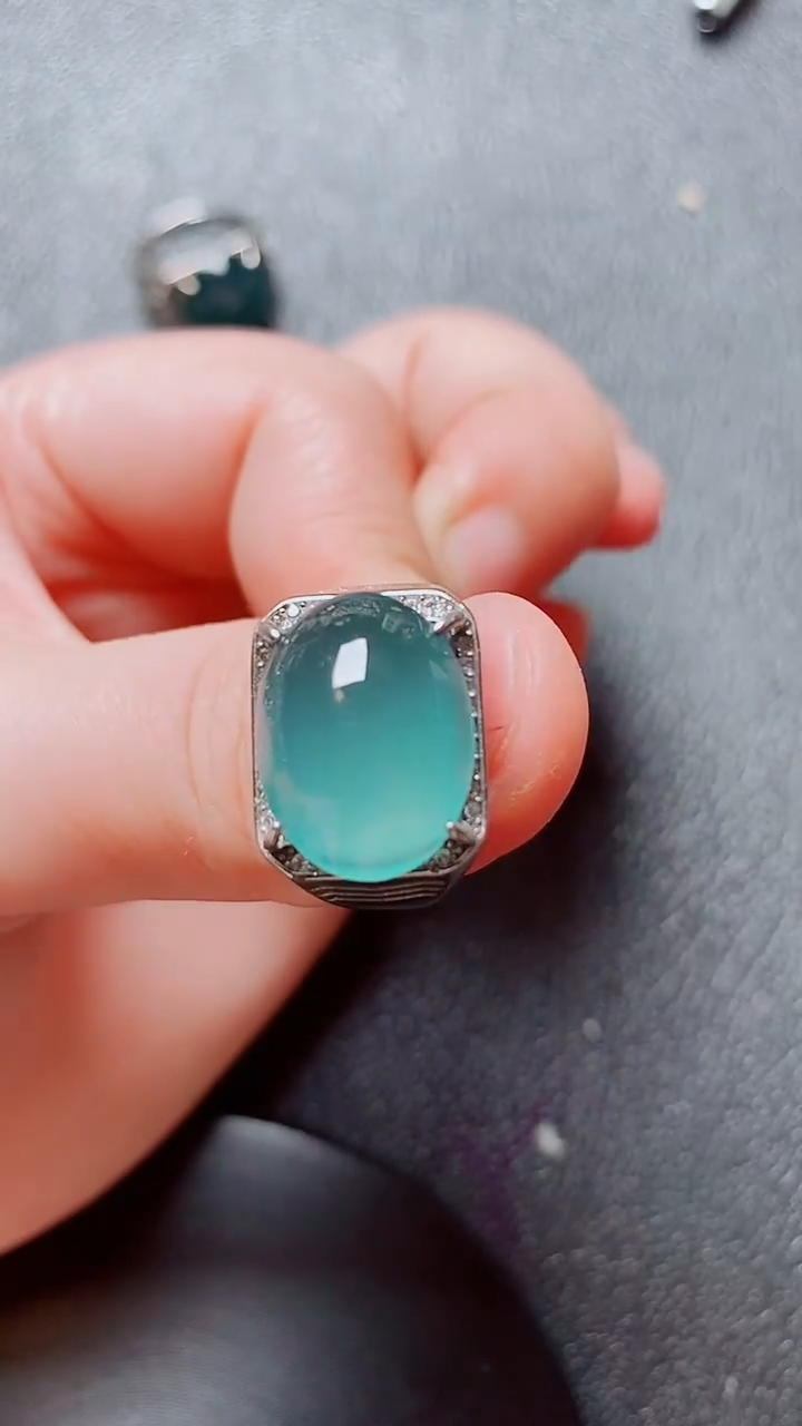 翡翠戒指银S925镶嵌翡翠