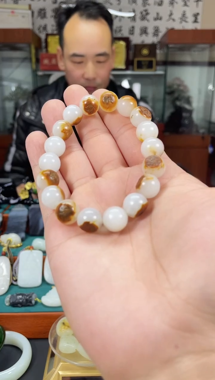 未镶嵌手串和田玉军师玉雕和田玉手串12mm