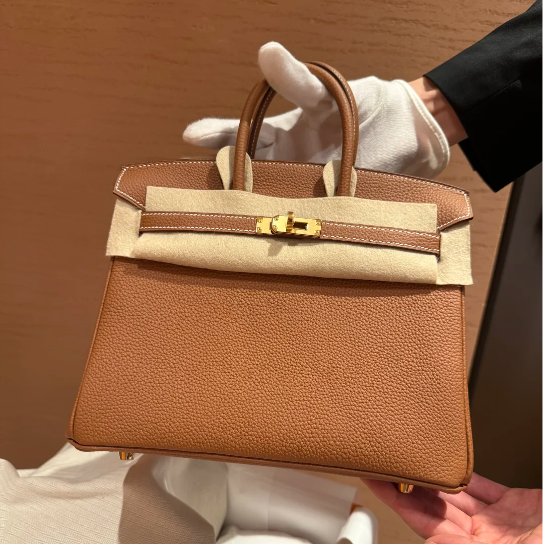 99新 Hermes/爱马仕 小花柳  birkin25 金棕色 togo皮 B刻金扣包