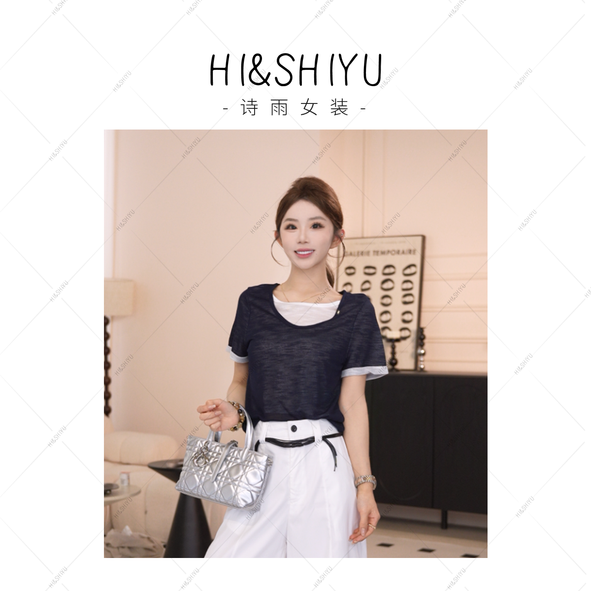 HISHIYU【清凉T】夏季轻薄假两件短袖简约休闲百搭上衣