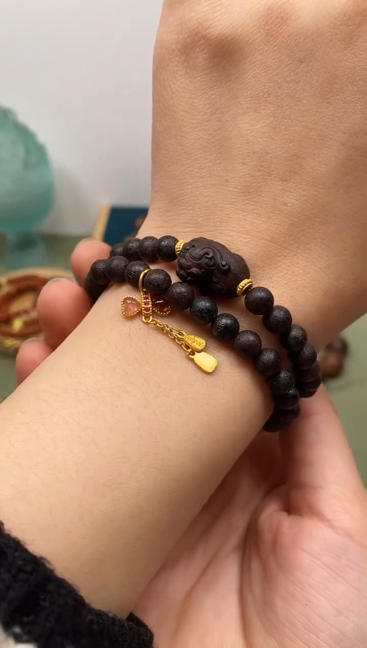 【闪购商品】木木艺缅甸小叶降真香紫奇0.6双圈手串貔貅款