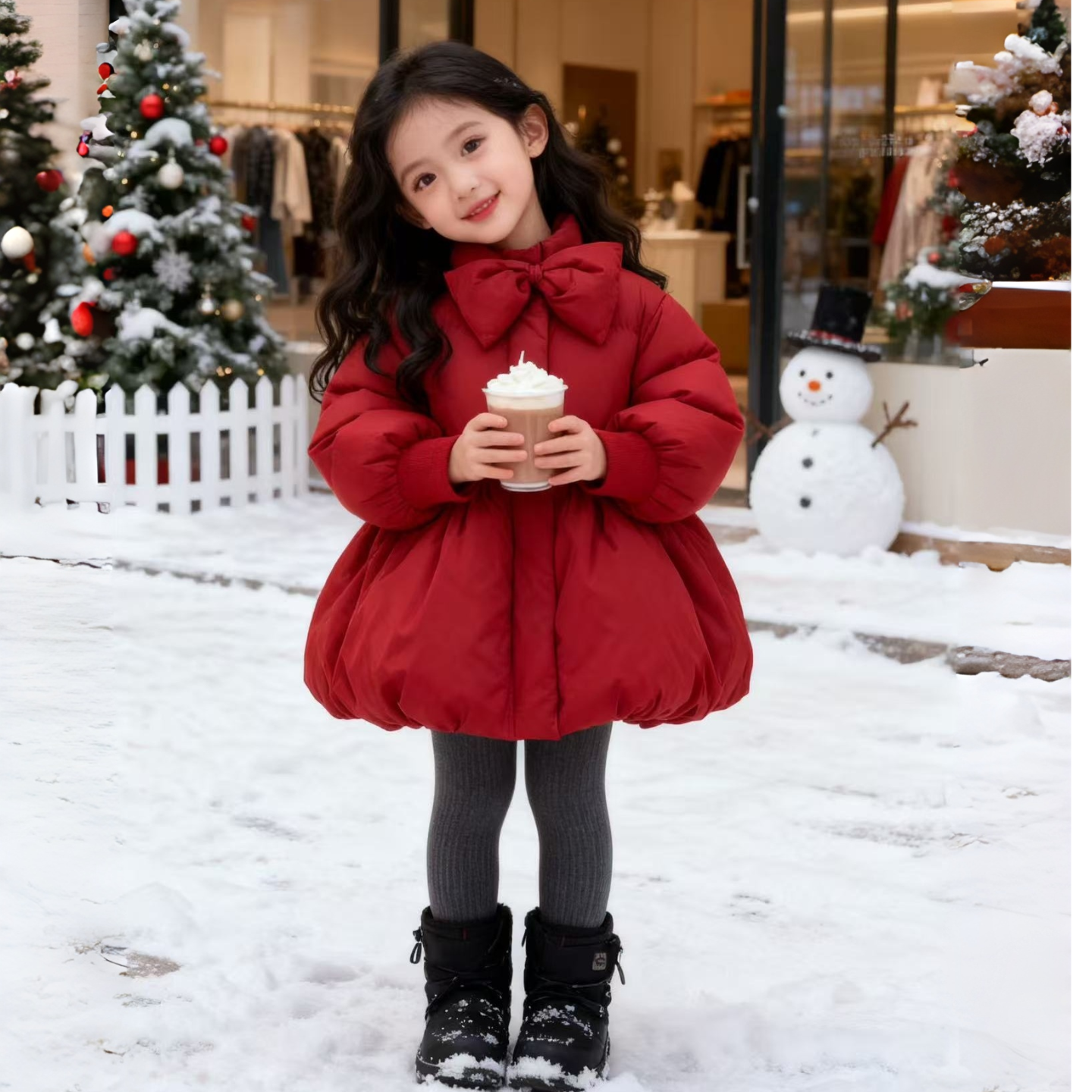 女童冬装棉服外套红色新款儿童洋气加厚棉袄冬季时尚立领棉衣冬款
