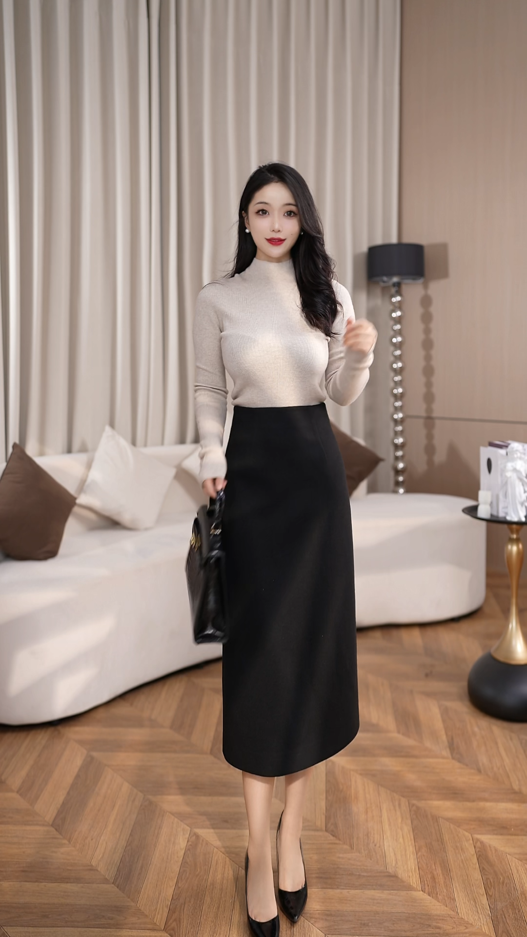 DYD9009 高腰2025女拉链长裙通用半身长裙秋冬中长款百搭修身显瘦