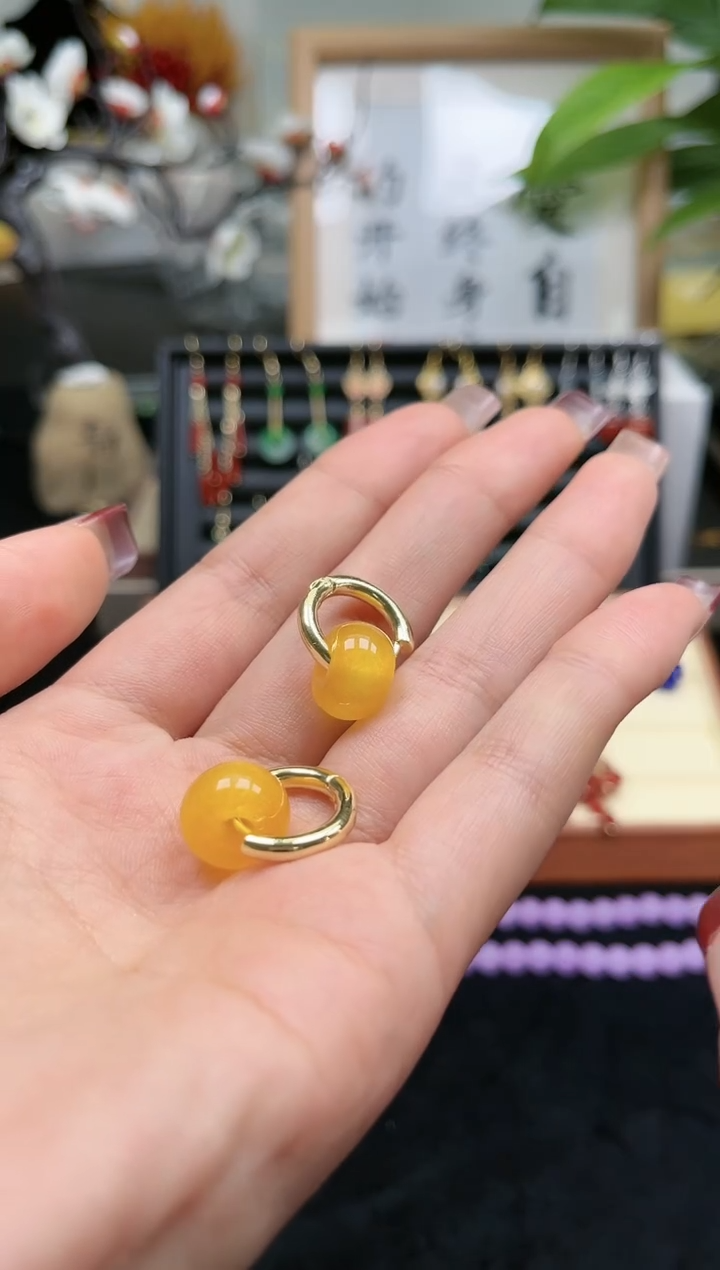 【闪购商品】玛瑙/玉髓耳钉合金黄耳饰888