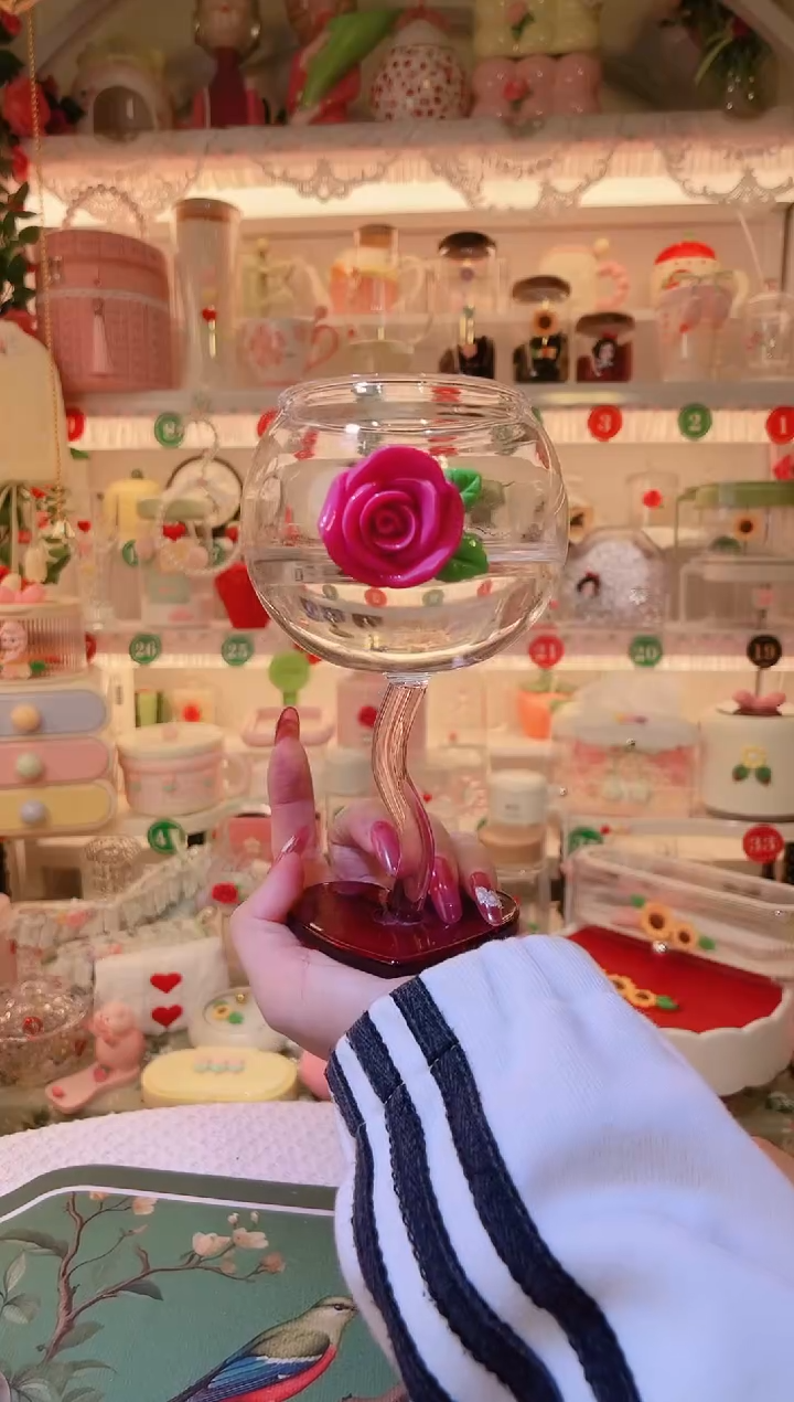 玫瑰花爱心红酒杯——手工制作品质好！