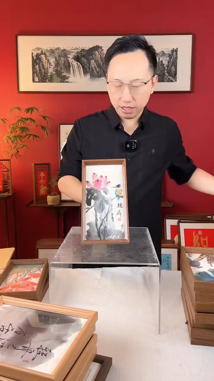 【闪购商品】国画听荷国画摆台14*27