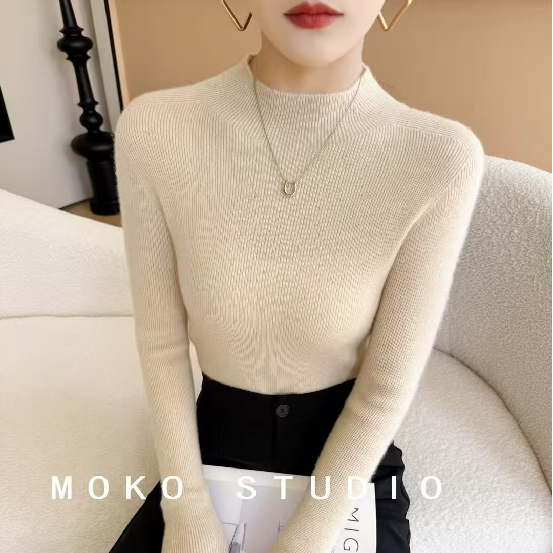 【一线成衣·全无缝】秋冬新款羊毛纯色半高领打底衫时尚百搭修身