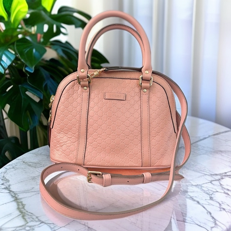 95新 GUCCI/古驰  粉色压花贝壳手提斜挎包 1721 2460 