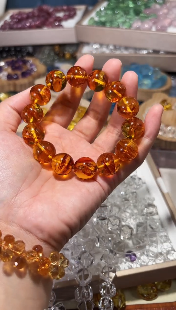 水晶手串未镶嵌海**萌Y40花珀手串拍10