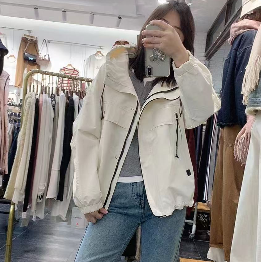 实体店精选春季新款兜拉链飘带休闲帽版外套上衣夹克女甜美减龄