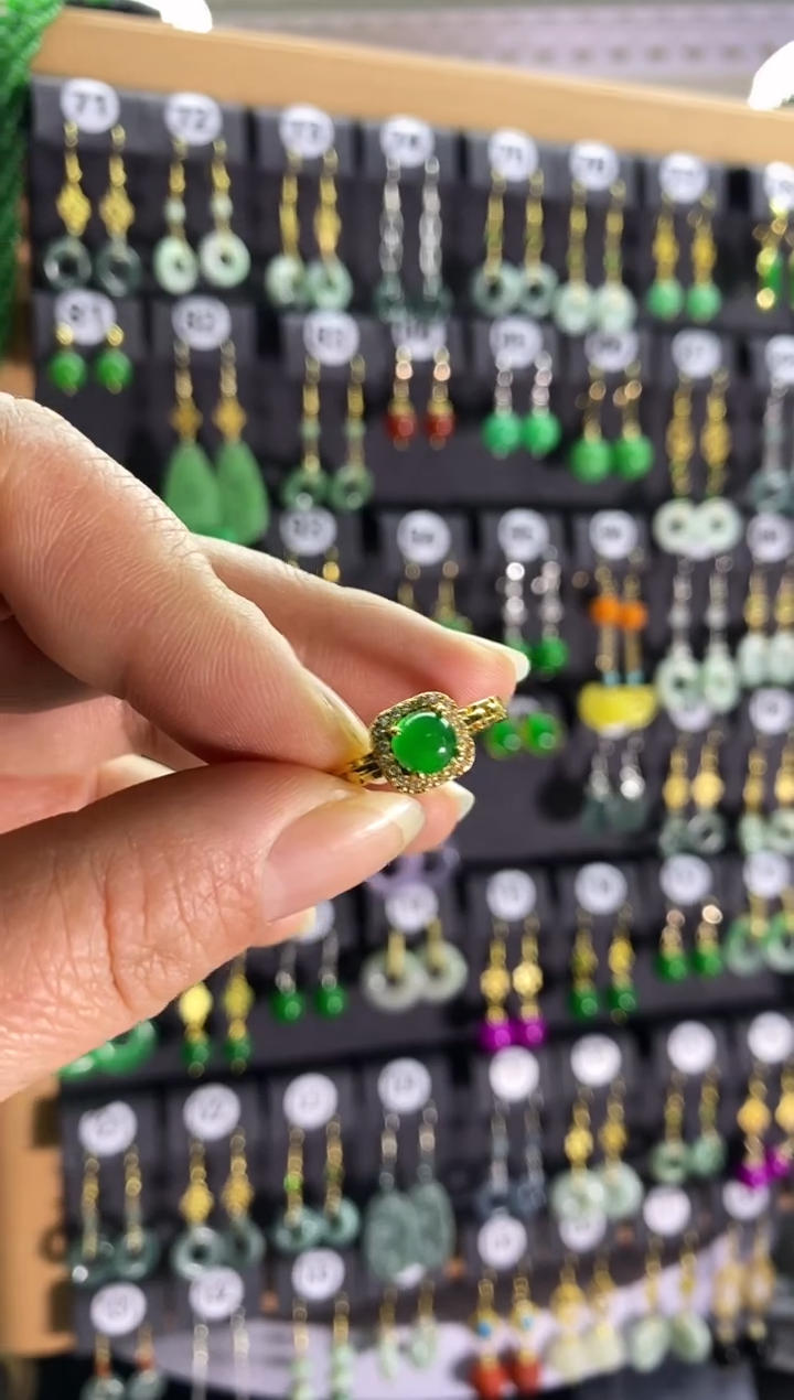 【闪购商品】翡翠耳饰银S925镶嵌方糖戒指