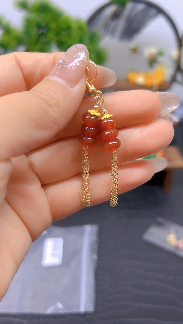 【闪购商品】玛瑙/玉髓耳饰14K金镶嵌耳饰E315