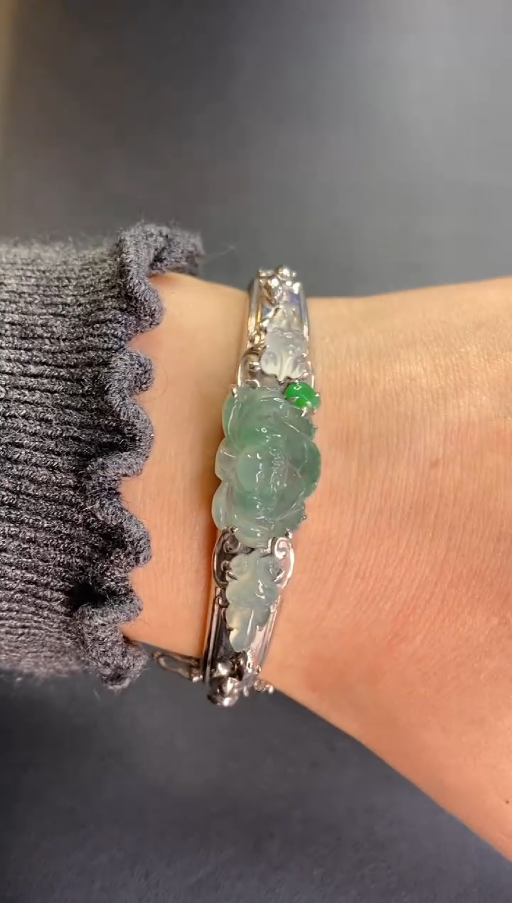 颈饰银S925镶嵌翡翠净货14745