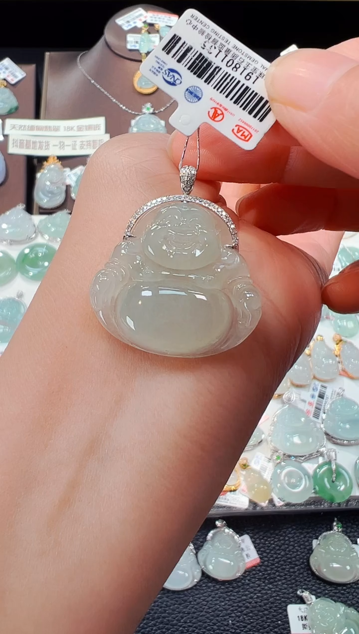 【闪购商品】翡翠吊坠(不含链)18K金镶嵌佛公吊坠1135