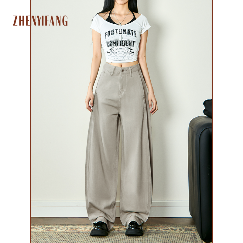 2025牛仔裤女早秋美式复古街头高腰宽松显瘦时尚阔腿牛仔弯刀裤
