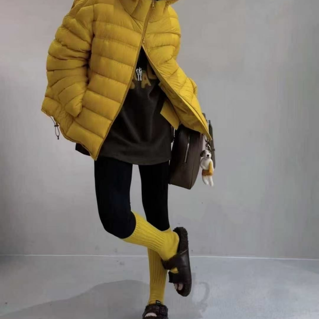 Manmi   隐藏式口袋立领连帽棉服外套  66586