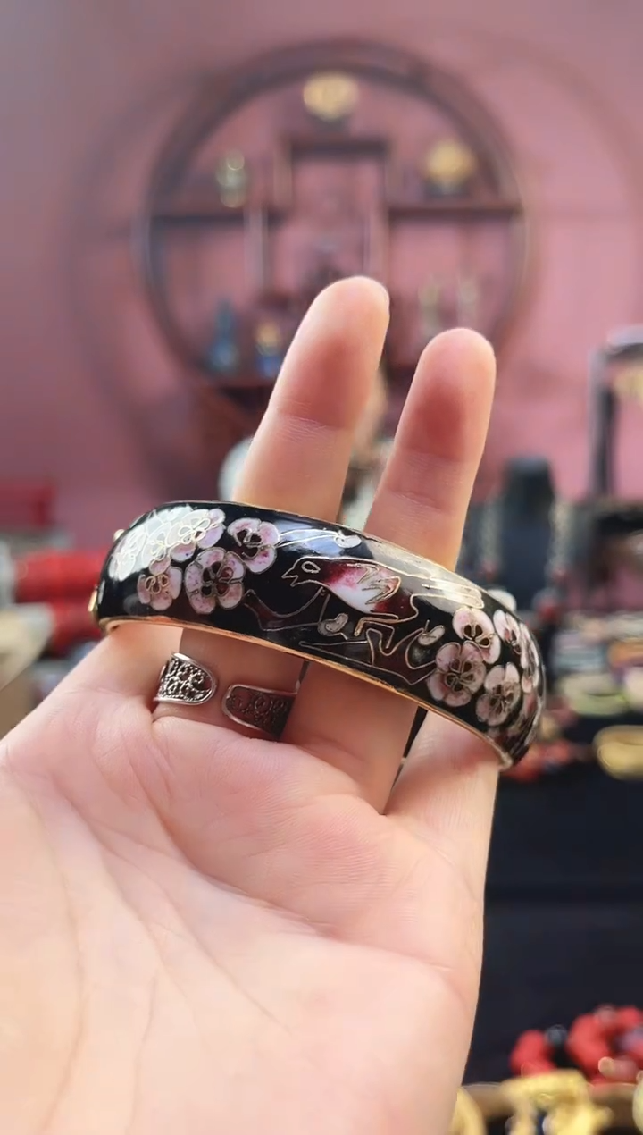 非遗 景泰蓝喜上眉梢开口镯 58-65 黑色