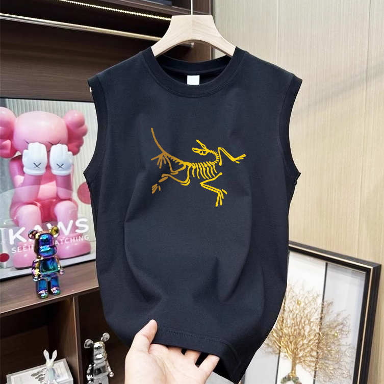 鸟家2025新款黑金渐变大标坎肩背心夏季男士宽松休闲大码无袖T恤