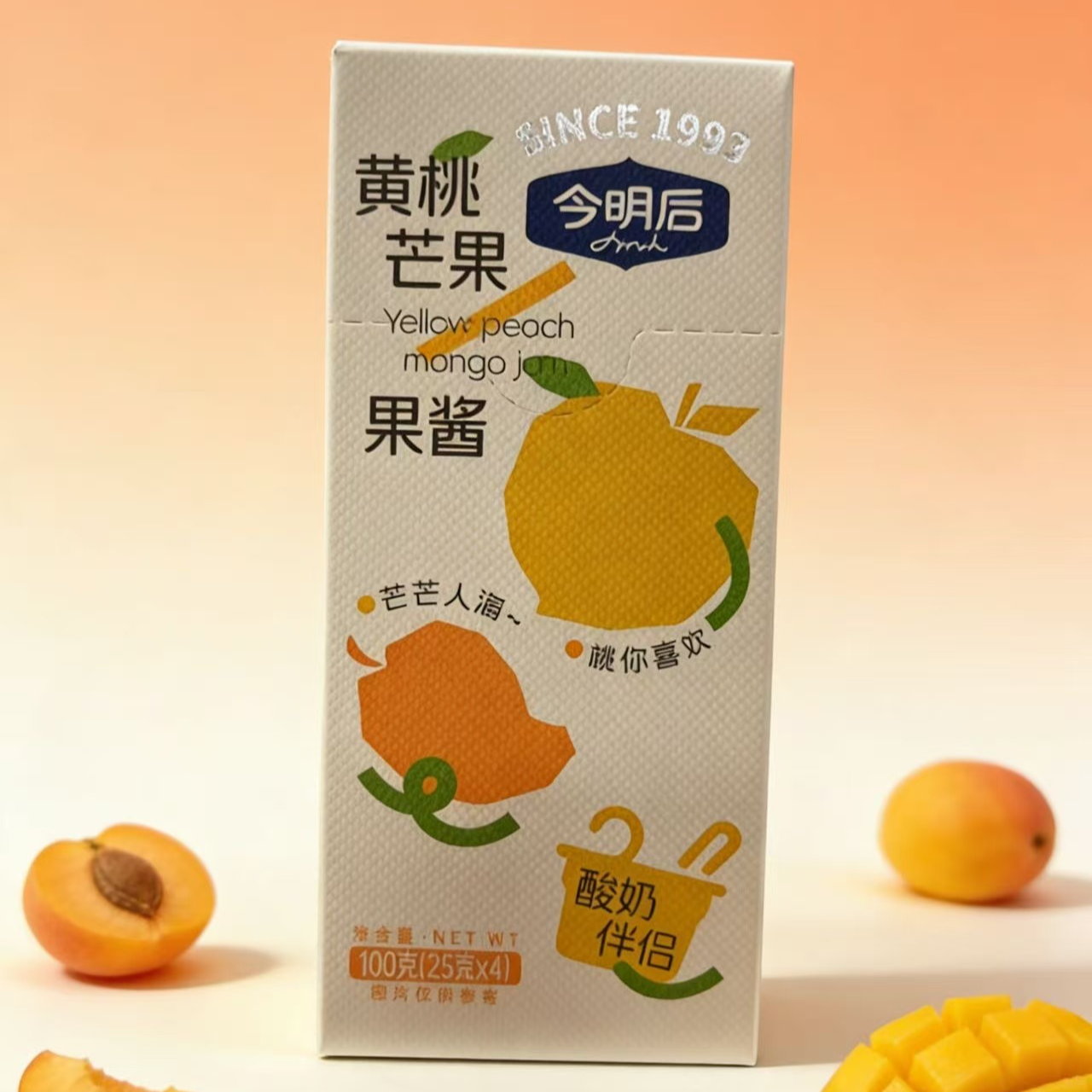 【保质期至26.2.27】今明后多黄桃芒果果酱100g*4盒