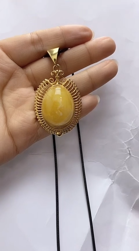 【闪购商品】琥珀裸石银S925镶嵌蜜蜡锁骨