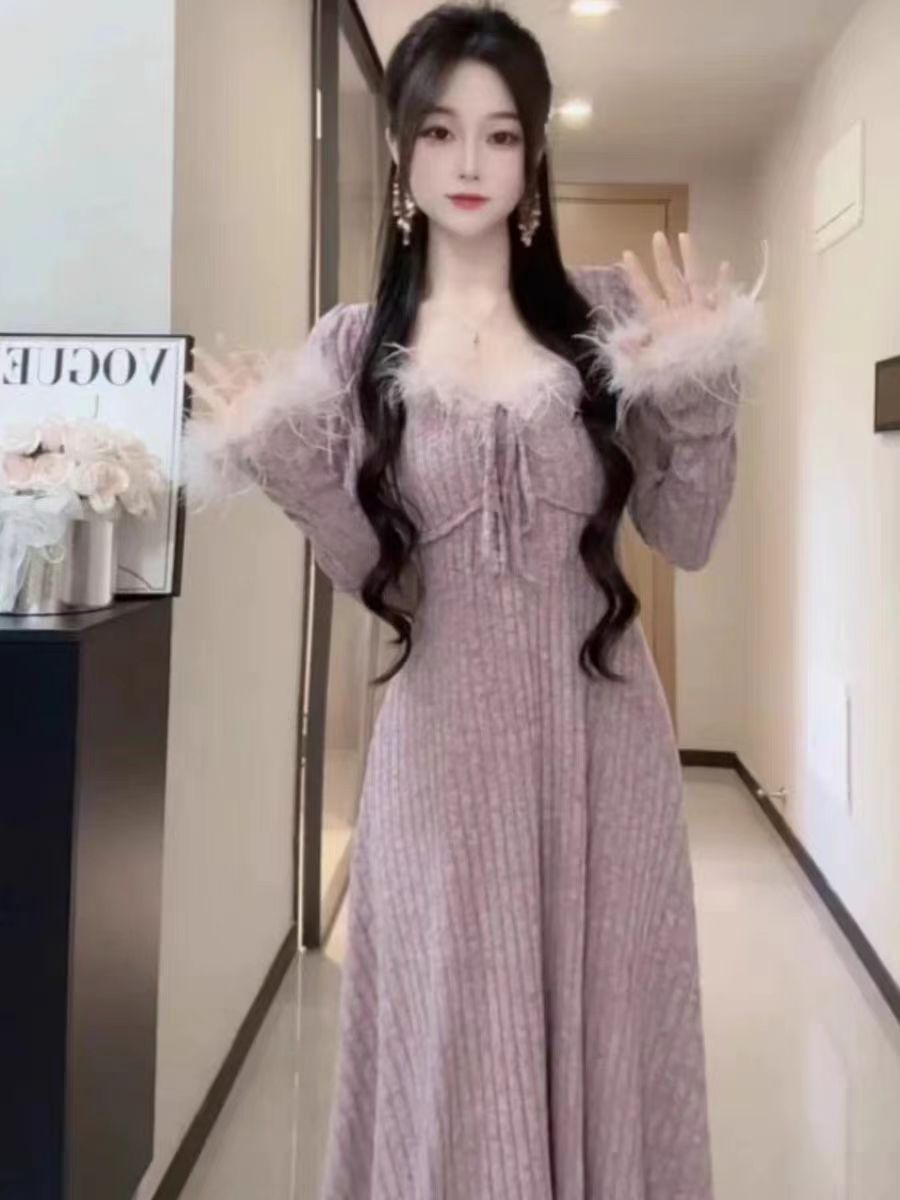 现[运补6]373-9#配大衣的连衣裙2025高级显瘦时尚设计感打底长裙