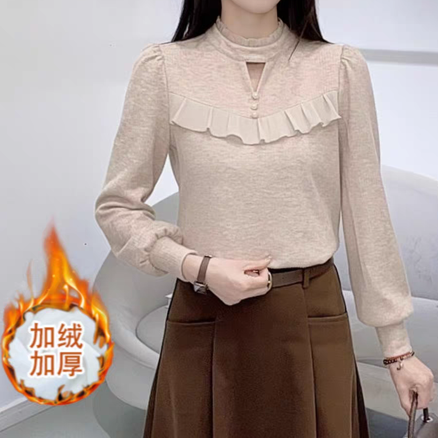 衣源628#时尚设计感加绒加厚长袖T恤冬季百搭显瘦打底衫（长约56）