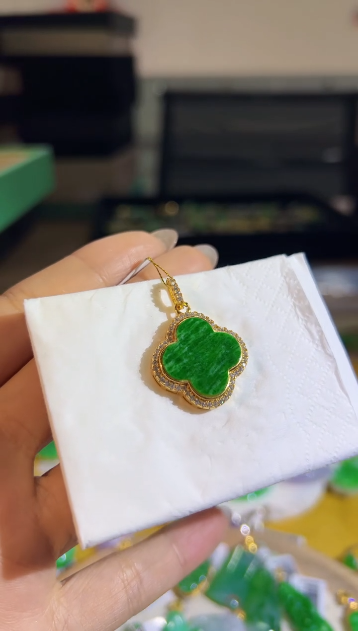 【闪购商品】翡翠颈饰银S925镶嵌Q缅料A货翡翠/支持复检/一件