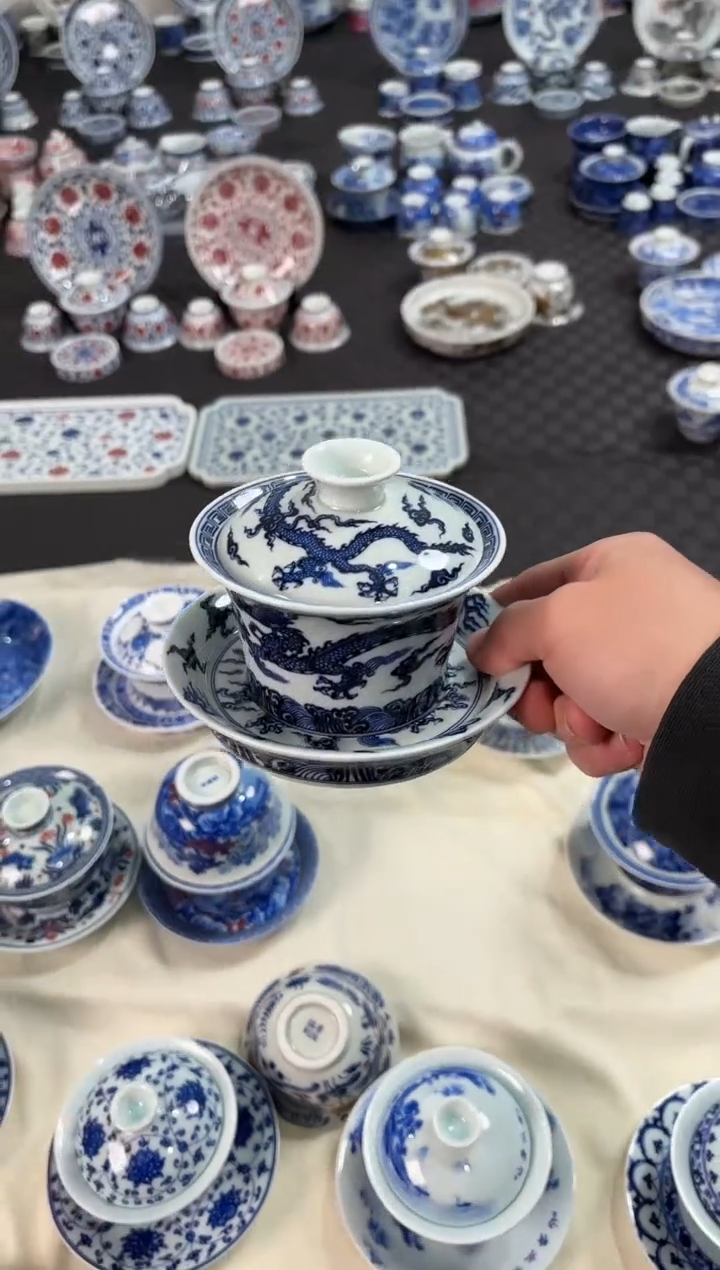 盖碗瓷景德镇陶瓷茶具宣德龙马蹄盖碗