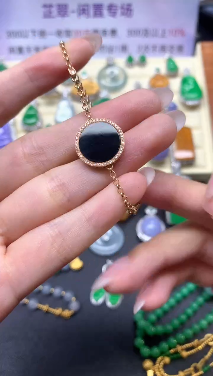 【闪购商品】18K金镶嵌翡翠手链墨翠手链|2980+298