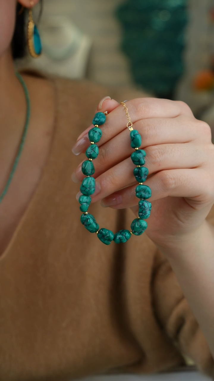 【闪购商品】绿松石手链银S925镀金镶嵌1