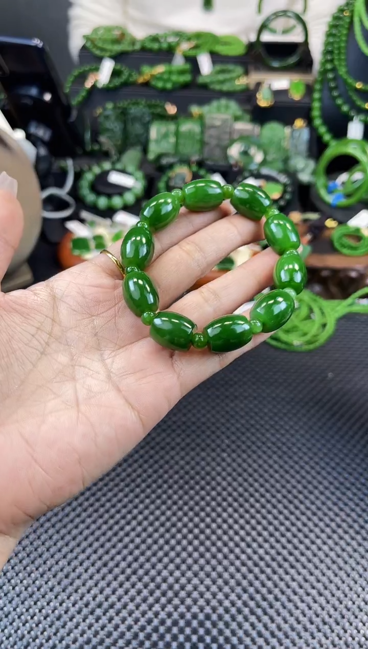 【闪购商品】和田玉（碧玉）手串未镶嵌FG001枣型珠手串13*15mm