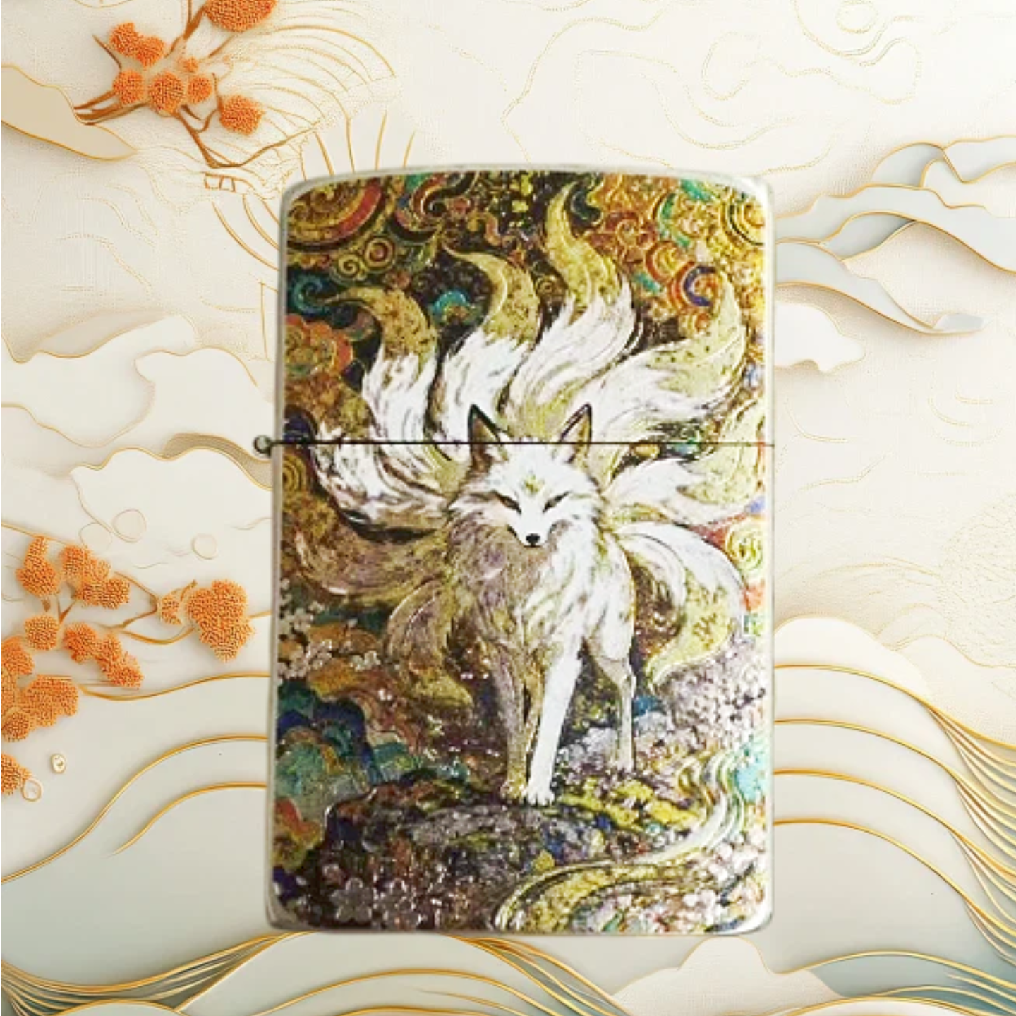 黄铜彩绘青丘金九尾煤油防风打火机Z902无油Z902HTCHQQJJW