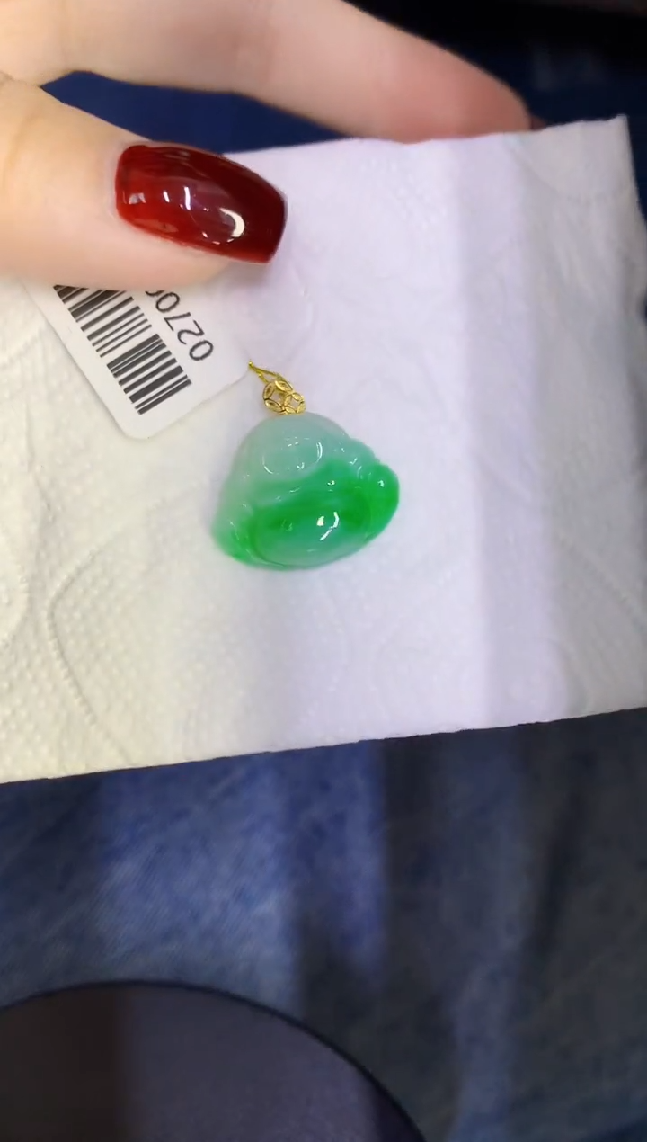 颈饰18K金镶嵌翡翠缅甸天然翡翠A货