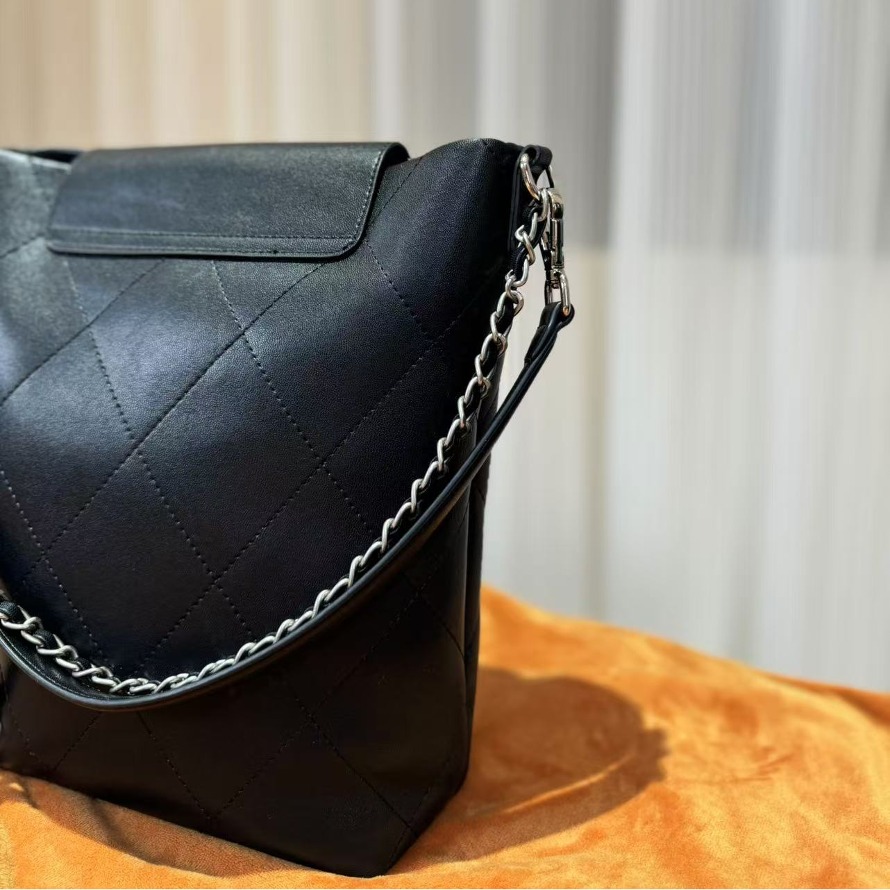 HIRMRIS手工真皮包CX216  小翻盖菱格香黑 翻薯