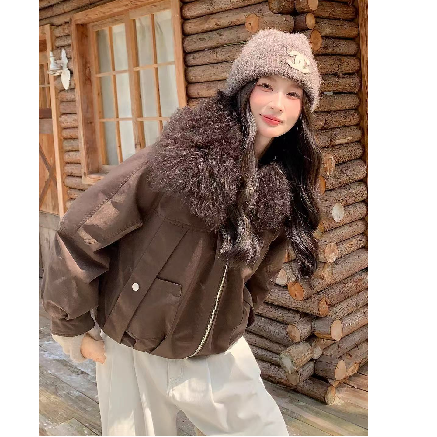 女短兔毛两穿999款翻领厚款宽松型薄款派克服