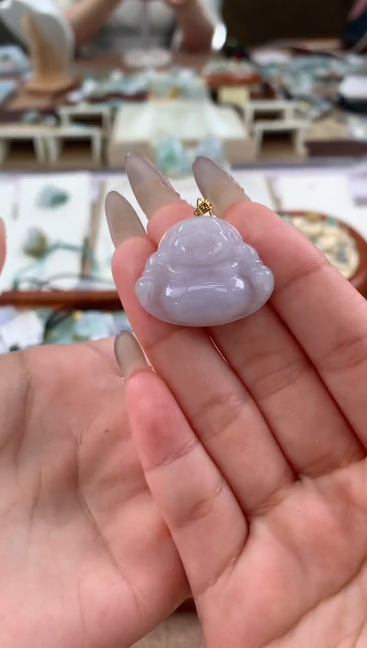 【闪购商品】翡翠颈饰18K金镶嵌天然A货翡翠挂件 