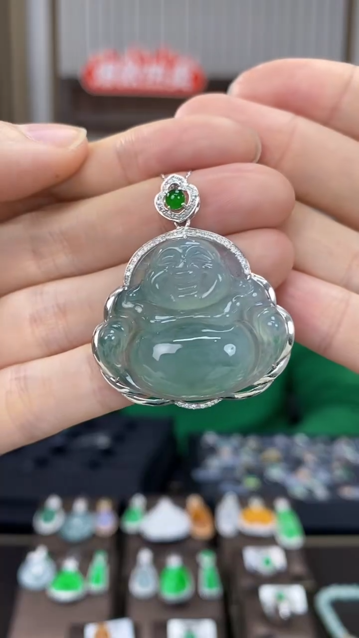 【闪购商品】翡翠吊坠(不含链)18K金镶嵌翡翠包镶佛公