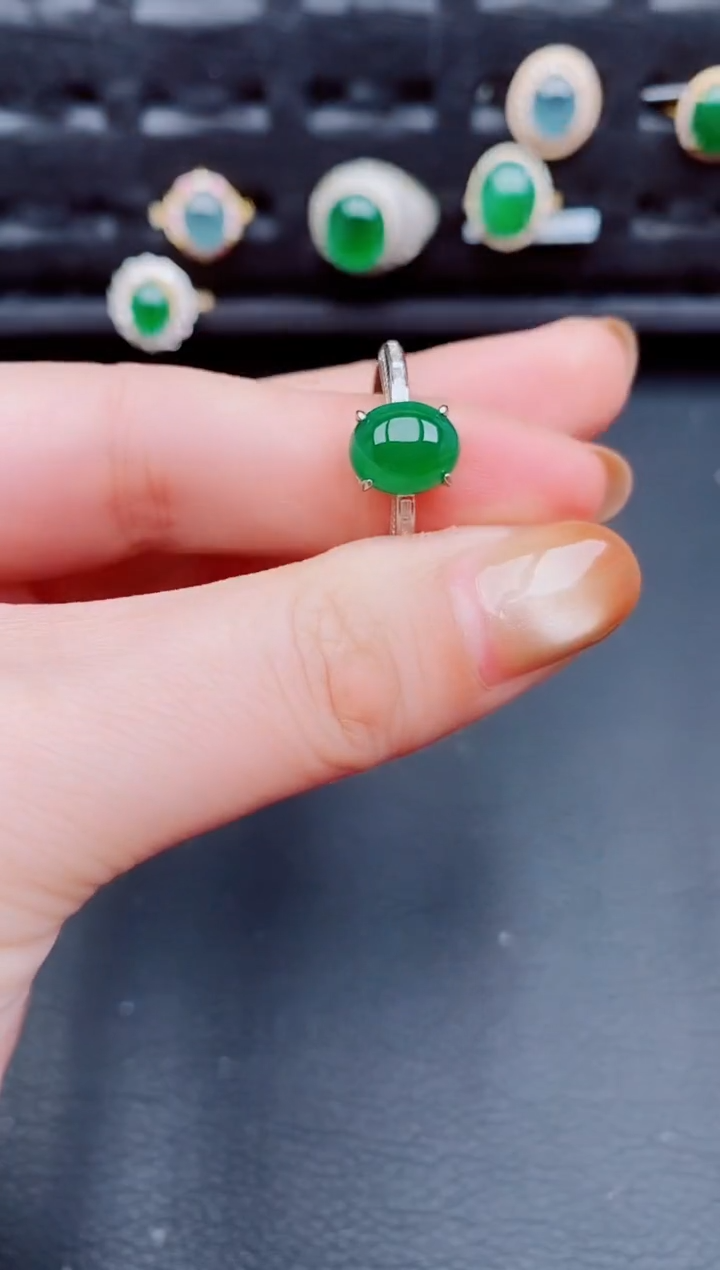 【闪购商品】翡翠戒指银S925镶嵌天然a货翡翠755