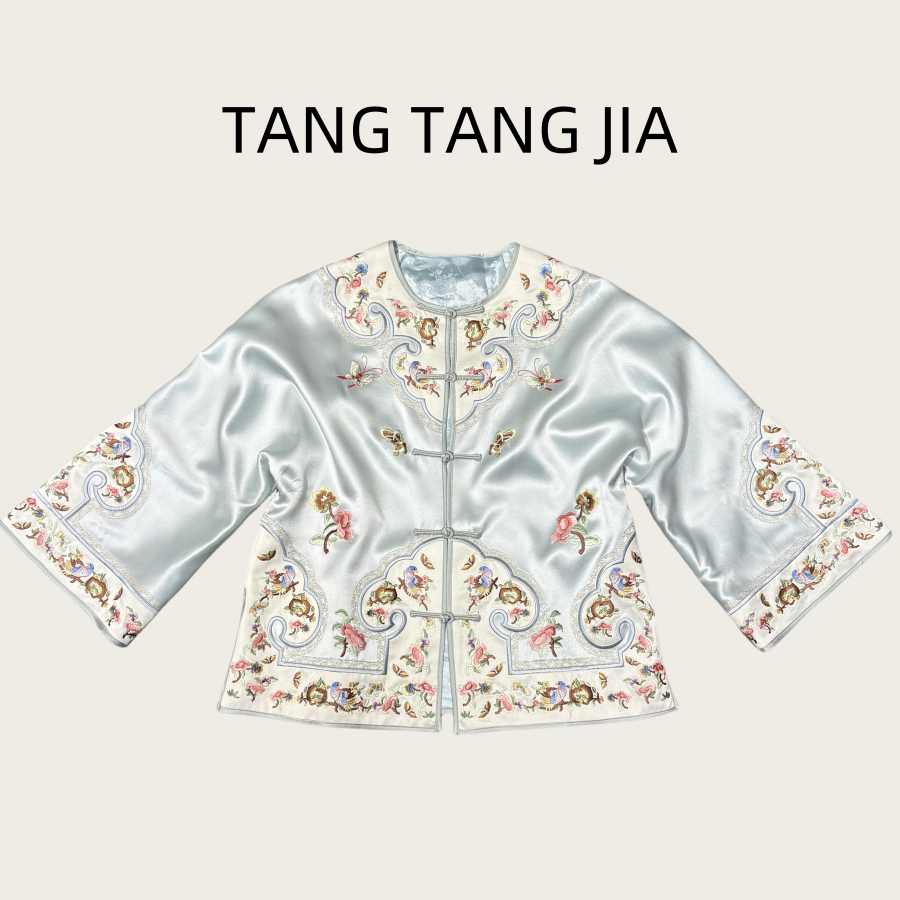 LX001南油重磅醋酸刺绣五福临门如意头新中式女外套