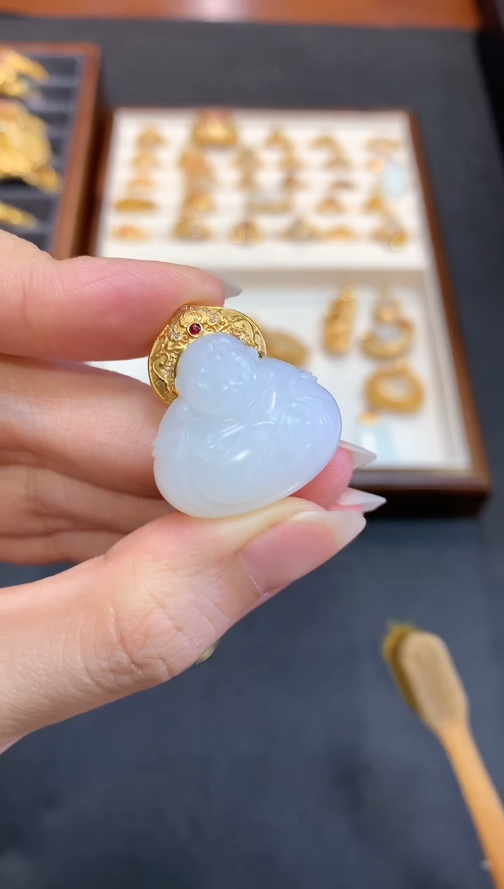 和田玉18K金镶嵌吊坠(不含链)W882|4980