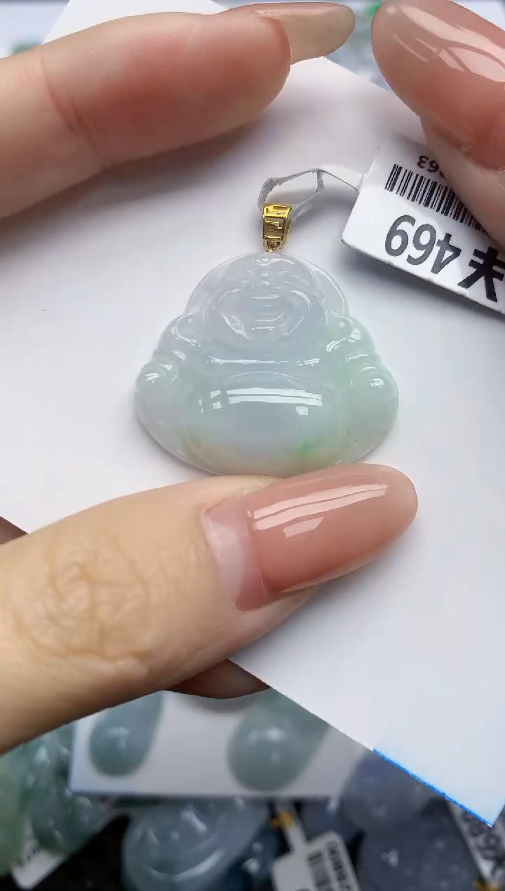 【闪购商品】翡翠挂件18K金镶嵌天然翡翠A货