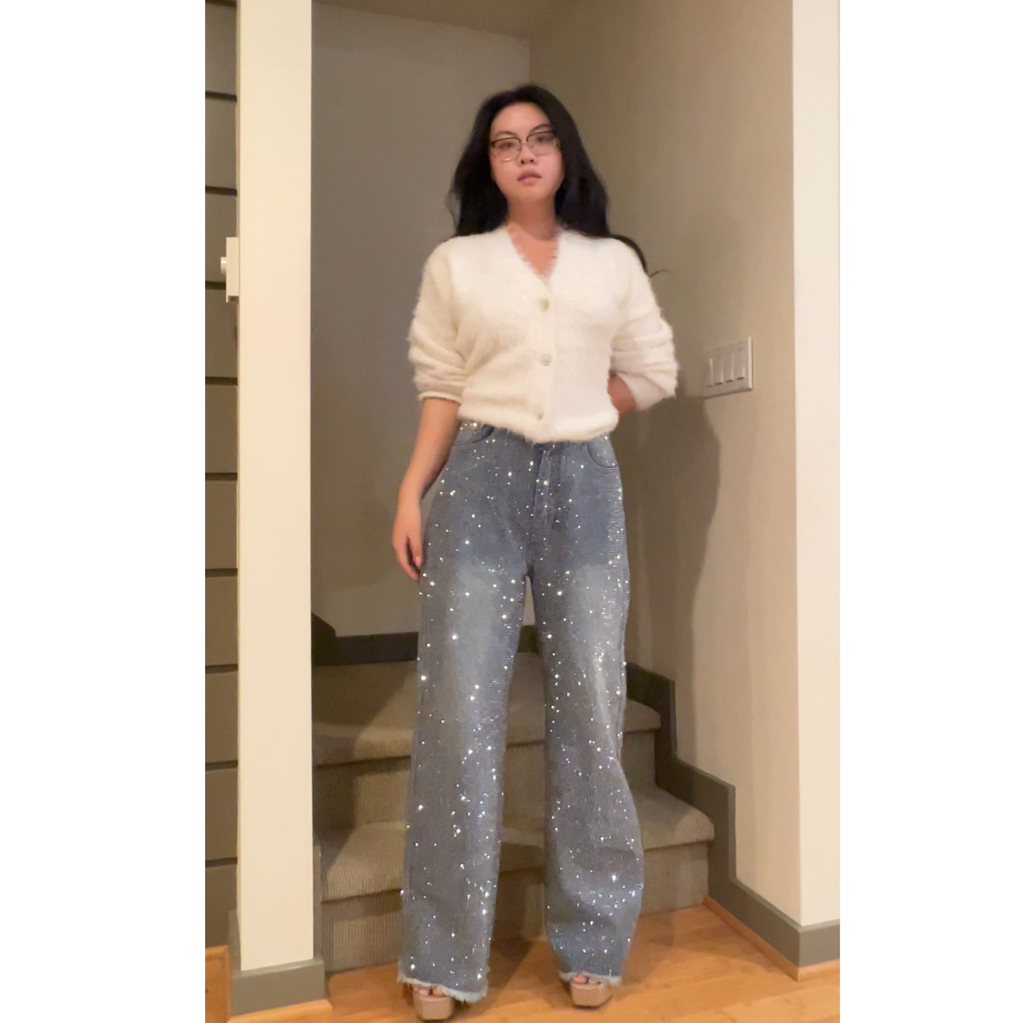 海外版型爆闪裤常规款，中高腰包裹腹部爆闪满钻 （按臀围拍）3