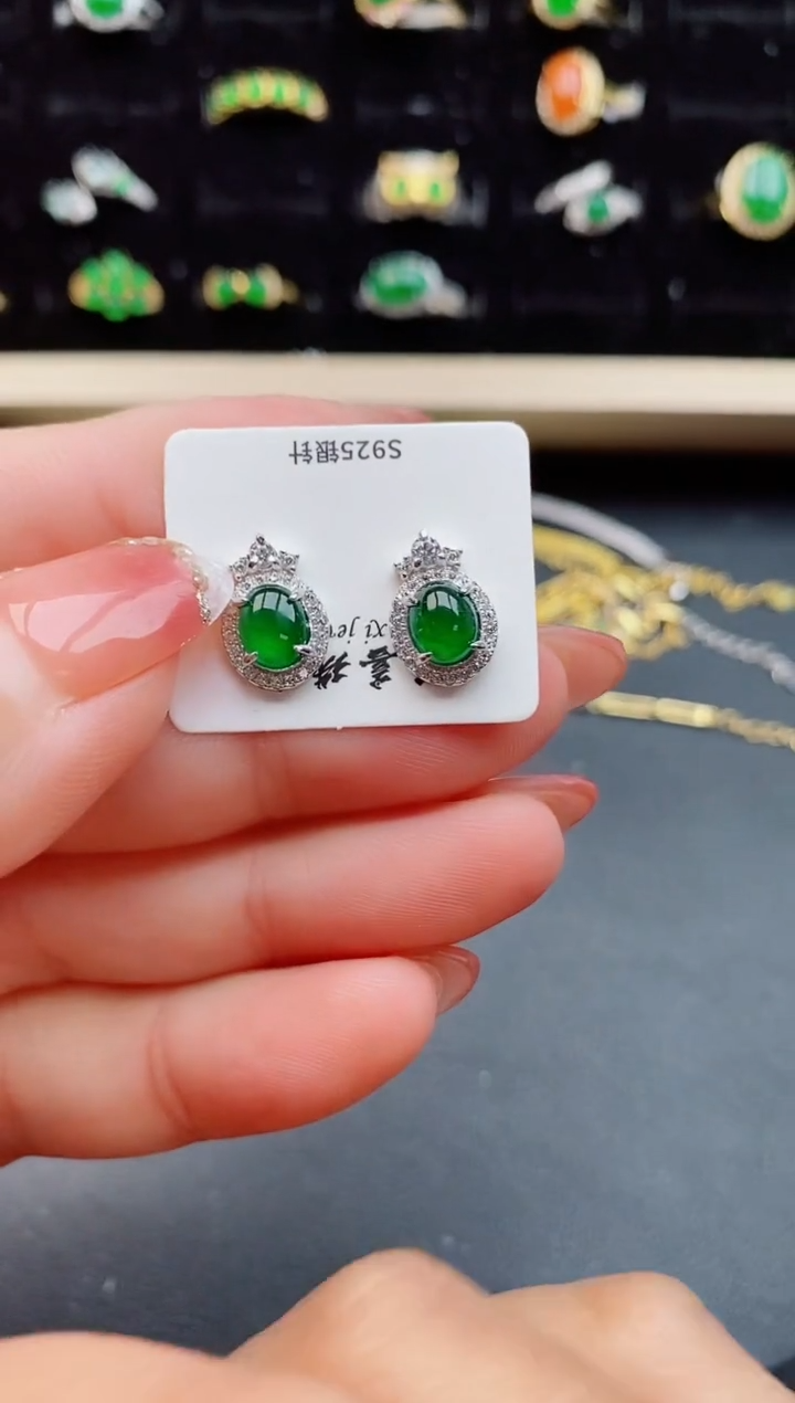 【闪购商品】翡翠耳饰银S925镶嵌12121