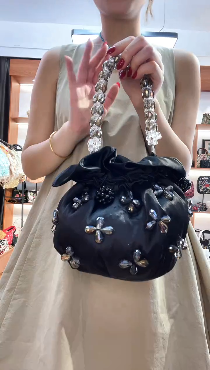 织物844手工珠珠包包腋下斜跨包手拿包手提晚宴包 