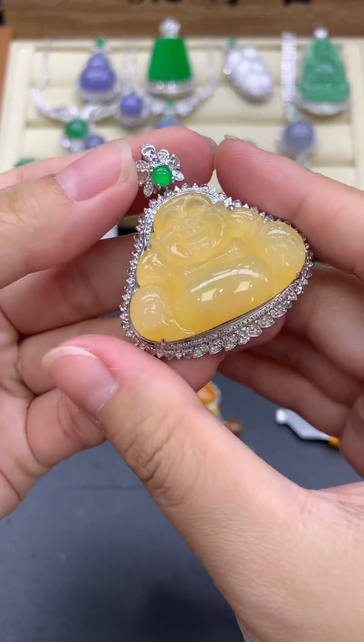 翡翠18K金镶嵌颈饰575-中国好珍宝