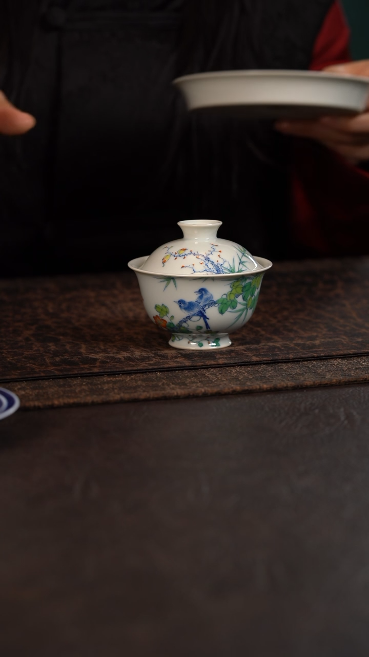 【闪购商品】杯聚澜堂斗彩花鸟盖碗